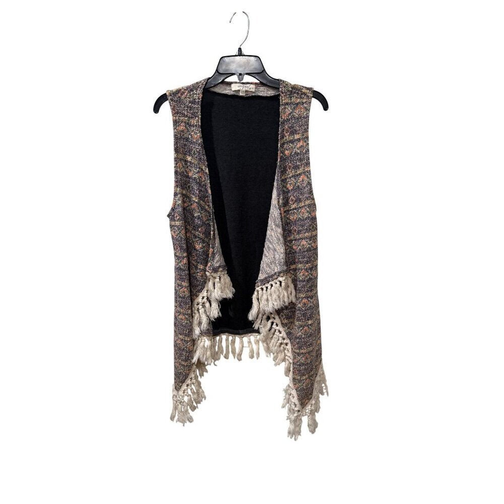 Boho Open Front Sweater Vest With Fringe Hem By Umgee USA S/M Multi-Color